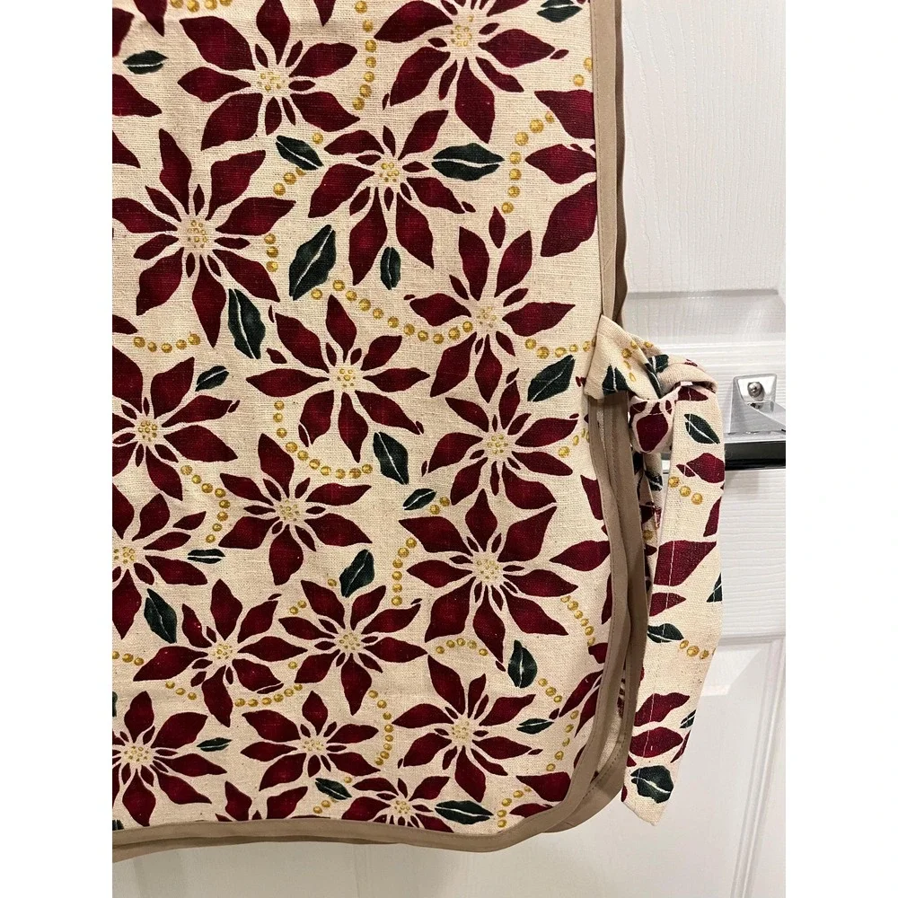 Handcrafted Poinsettia Kitchen Apron: Side Tie, XS-XL Ladies Size